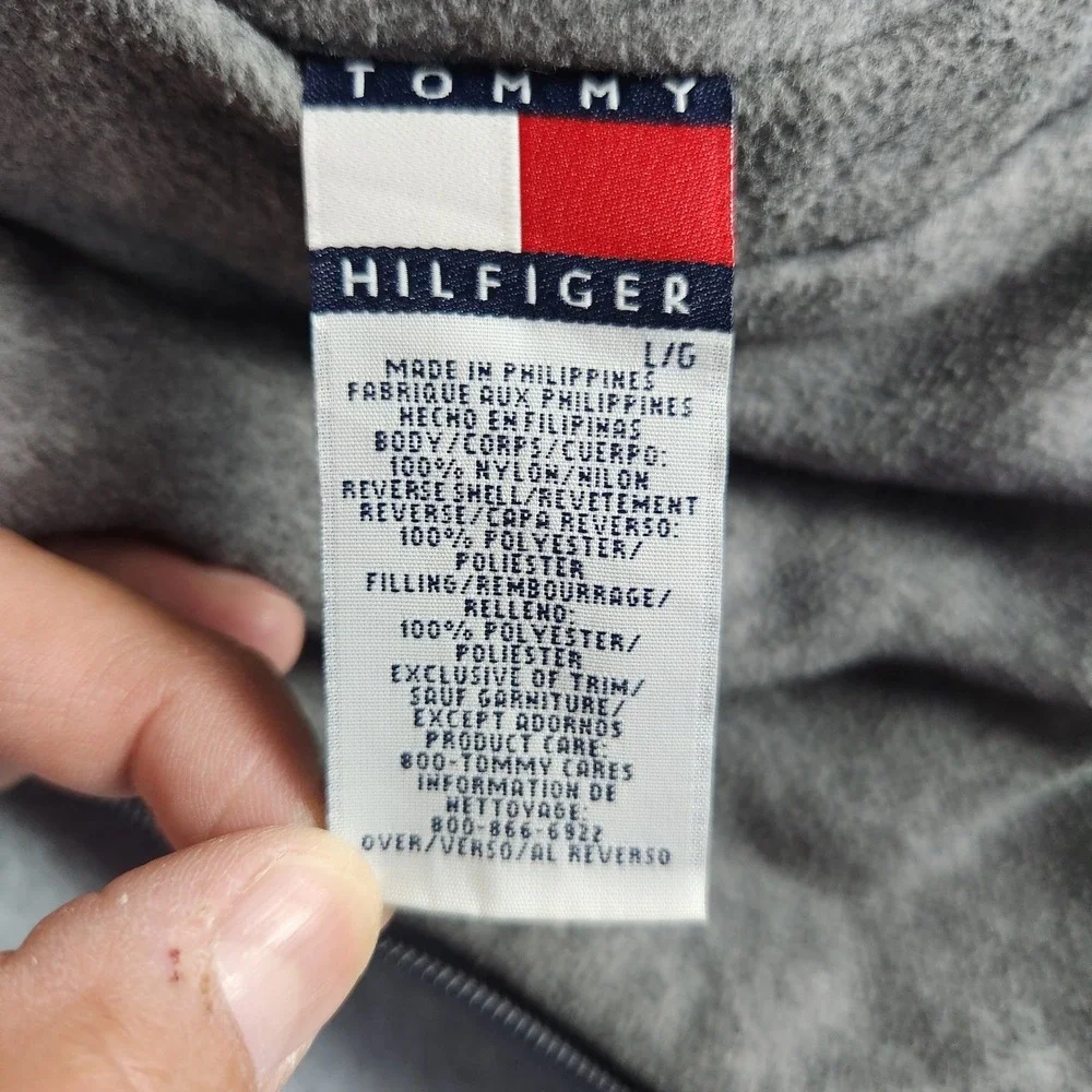 Tommy Hilfiger Reversible Jacket Mens L Green Gray Fleece Ripstop Zip Up Outdoor